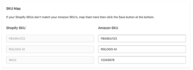 SKU map for Shopify vs Amazon skus